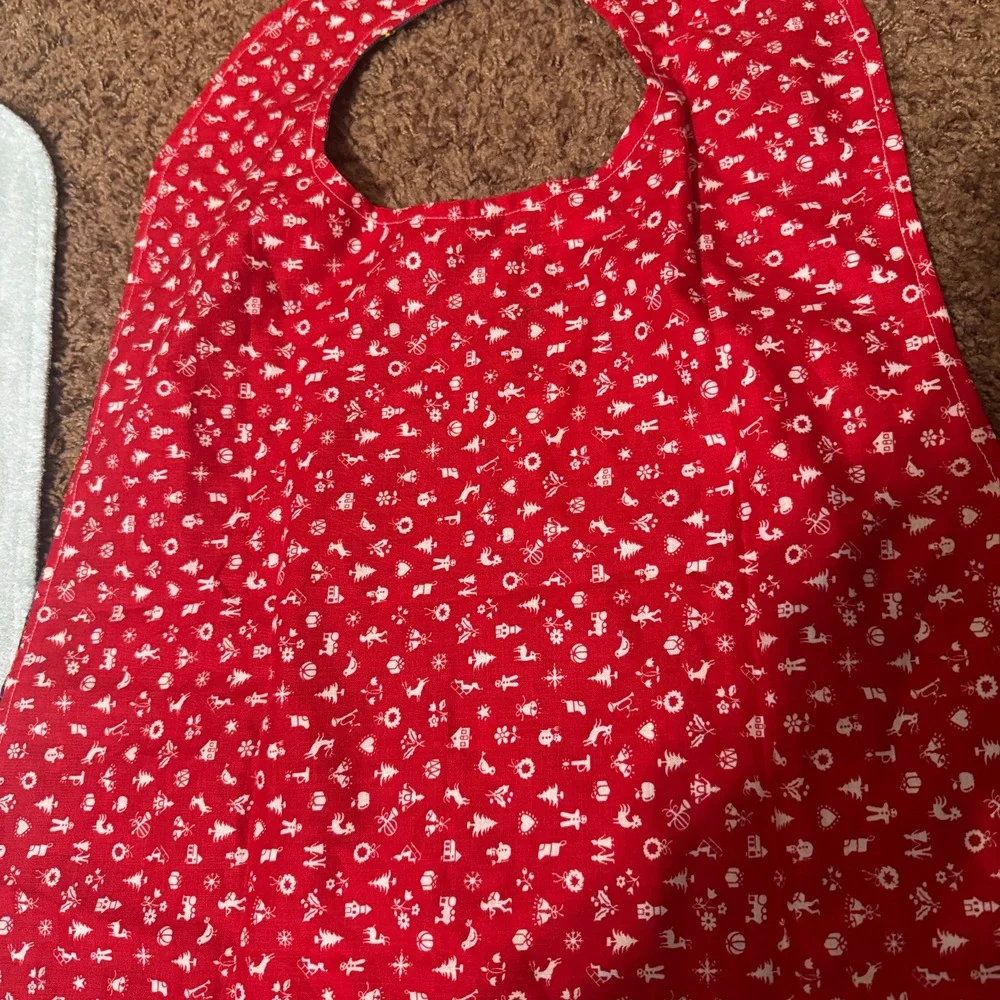 2 Baby Bibs Reversible Handmade Long Christmas Calico Flannel